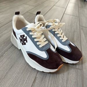 Tory burch good luck trainer white/plum size 9.5 EUC